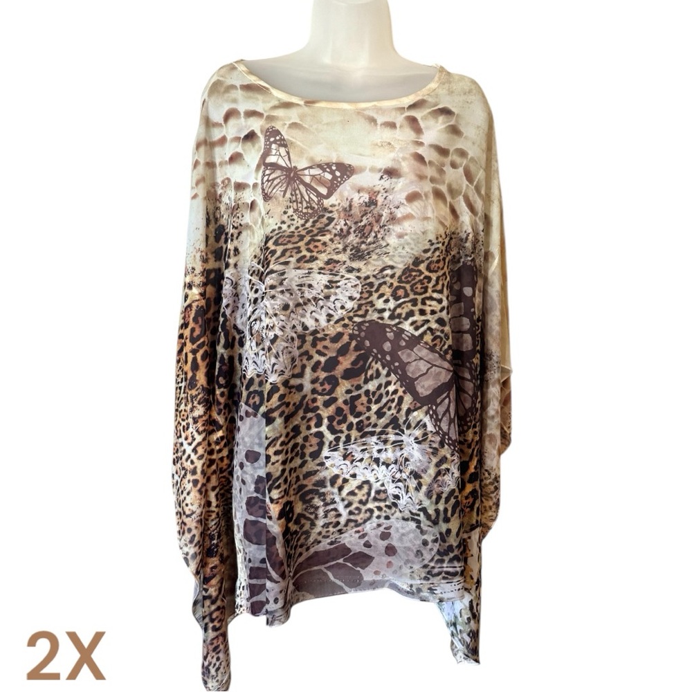 GORGEOUS Leopard/Butterfly  Print Women's Top 2X    #U
